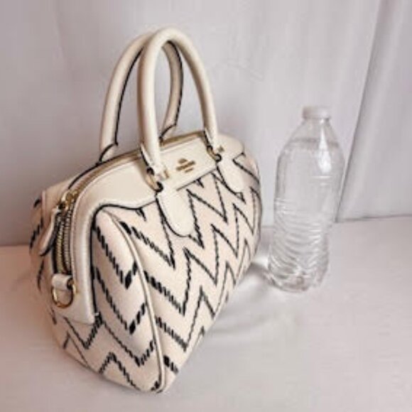 Coach Mini Bennett Satchel + Wristlet Set White Black Chevron Leather Bag - Picture 5 of 16